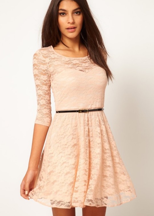 White Collarless Half Sleeve Lace Dress